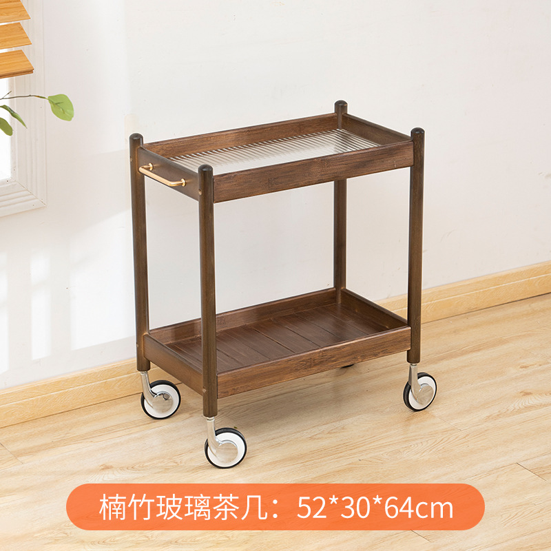 Mesa auxiliar de vidrio móvil sofá mesa auxiliar Rack de almacenamiento restaurante tienda de olla caliente pequeña mesa lateral carro doble capa con mango