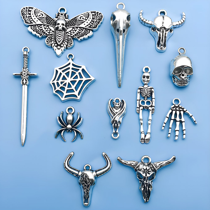 Cross-border Gothic Halloween Skull Spider Web Bat Pendant DIY Creative Necklace Bracelet Jewelry Accessories Hanging Ornaments