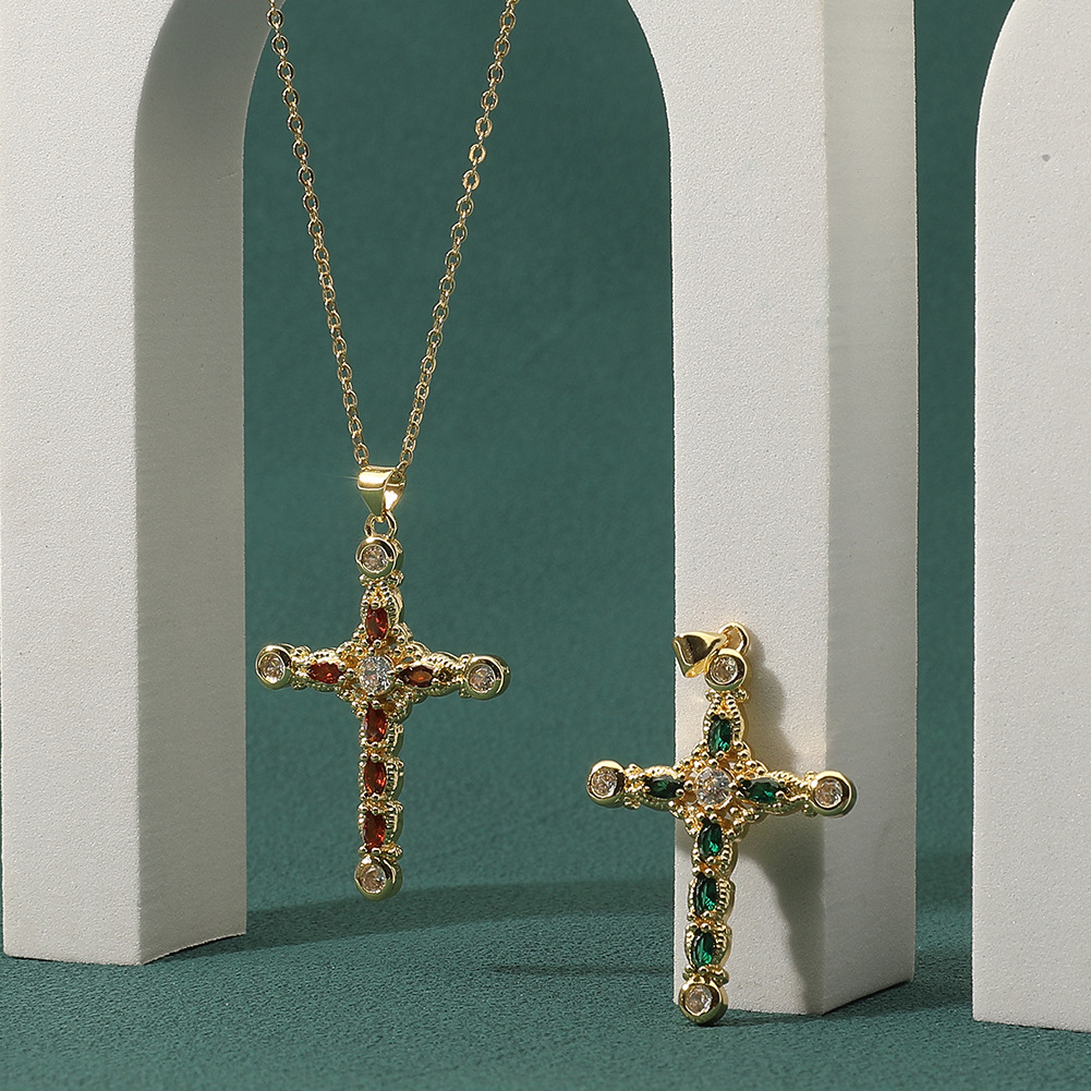 Ig Style Cross Copper Plating Inlay Zircon Pendant Necklace display picture 4