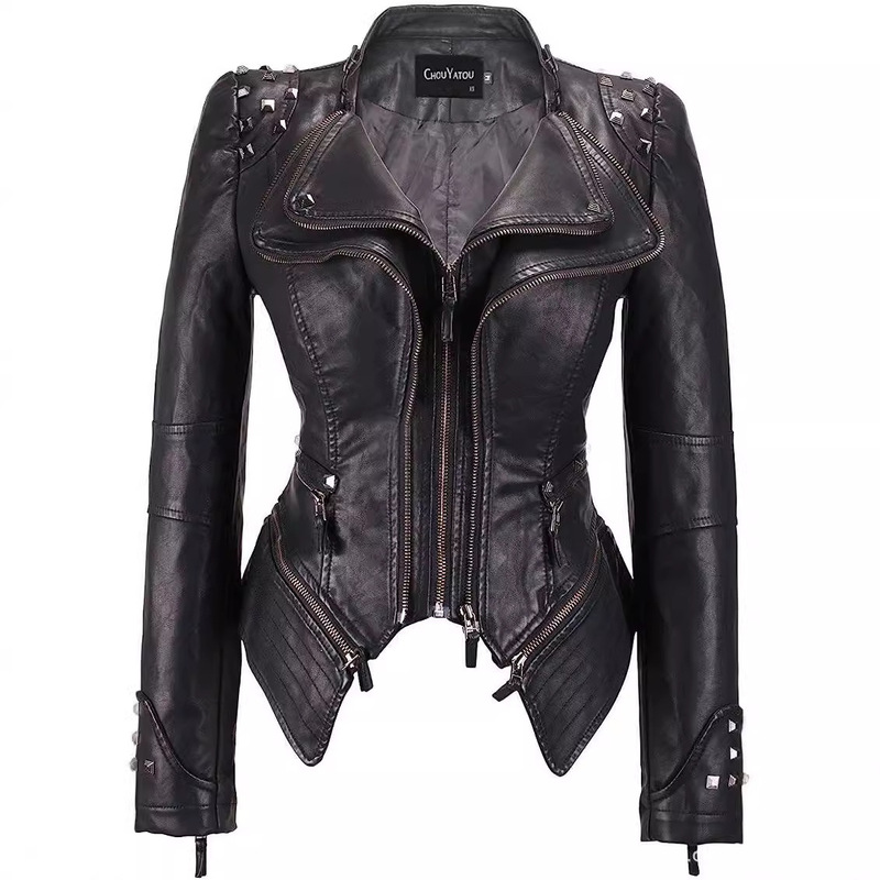 Leather Clothing Women's 2025 Spring New Dress Collar Embroidery Rivet Waist Short Washed PU Leather Jacket for Foreign Trade