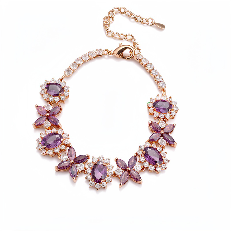 Medieval vintage zircon oval pulsera de flores lujoso ligero nicho pulsera de alta calidad temperamento delicado joyería