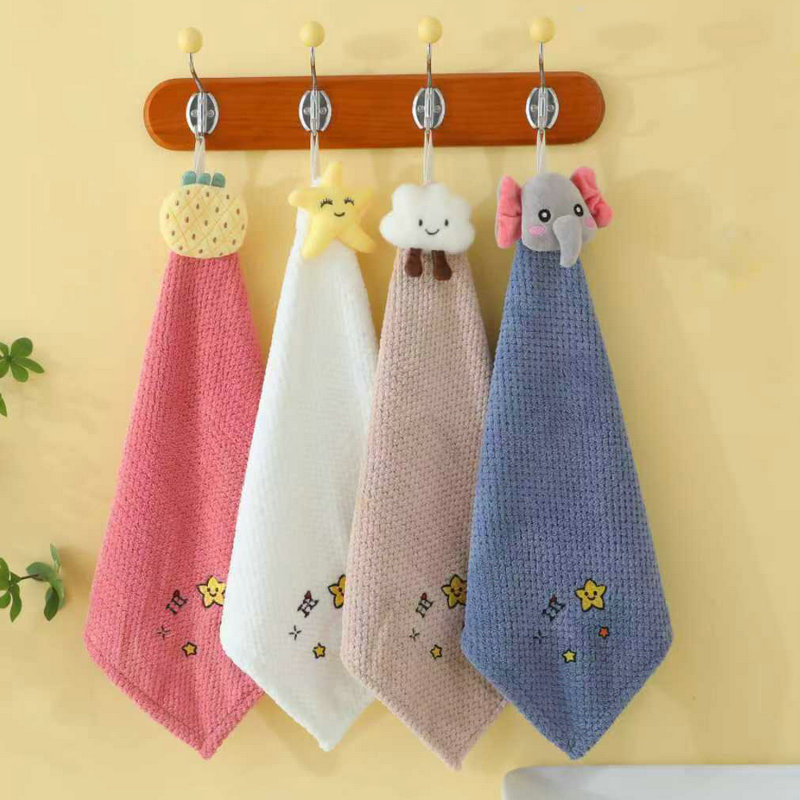 Ins Style Coral Velvet Hand Towel Hanging Cartoon Hand Towel Kitchen Bathroom Absorbent Towel Square Towel