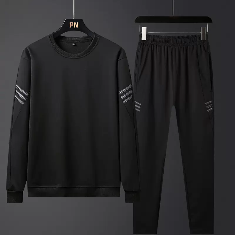 春秋季休闲套装秋季男士连圆领卫衣运动服装百搭潮春秋款大码外套