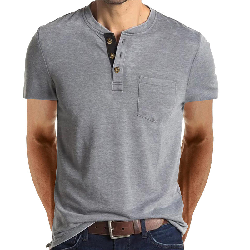 Camiseta táctica de manga corta con cuello redondo Henry para hombre de Amazon, camiseta polo clásica informal europea y americana para hombre