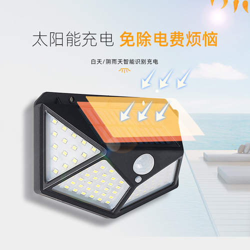 Four-sided 100LED solar motion sensor light landscape courtyard wall light outdoor fence lighting road light spot light