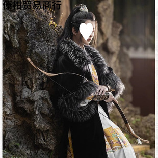 Hanfu Men's Half-Sleeve Padded Jacket Antique Coat Winter fleece-lined Thickened Warm Men's Outer Padded Photographing Ancient Coat