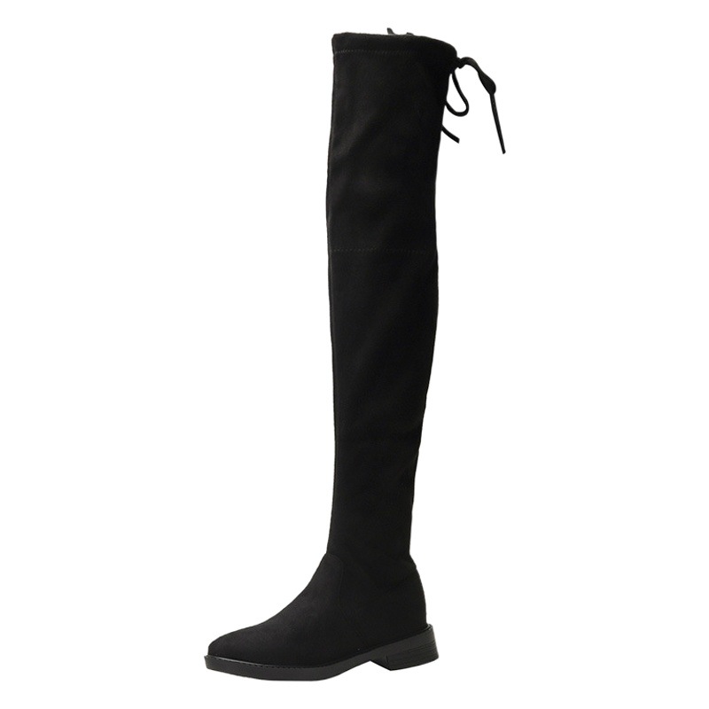Botas sobre la rodilla para mujer 2020 Otoño e invierno nuevas botas largas forradas de vellón planas elásticas de tacón grueso botas altas delgadas image 1