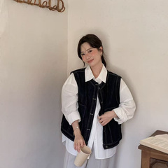 25年秋款马甲女宽松休闲韩版牛仔马夹学院风开衫无袖坎肩时尚马夹