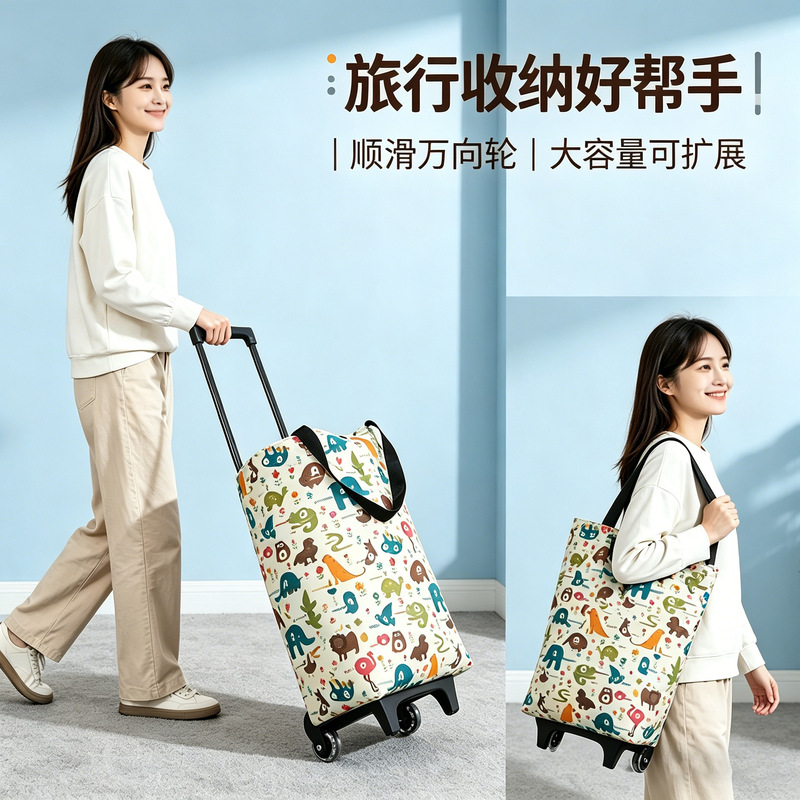 Folding Small Cart Portable Trolley for Grocery Shopping, Home Use, Supermarket, Camping, and Carrying Goods, Made of Waterproof Oxford Cloth