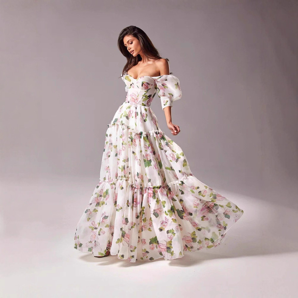 European and American 2025 Cross-Border New Women's One-Shoulder Fashionable Organza Fairy Long Elegant Evening Dress