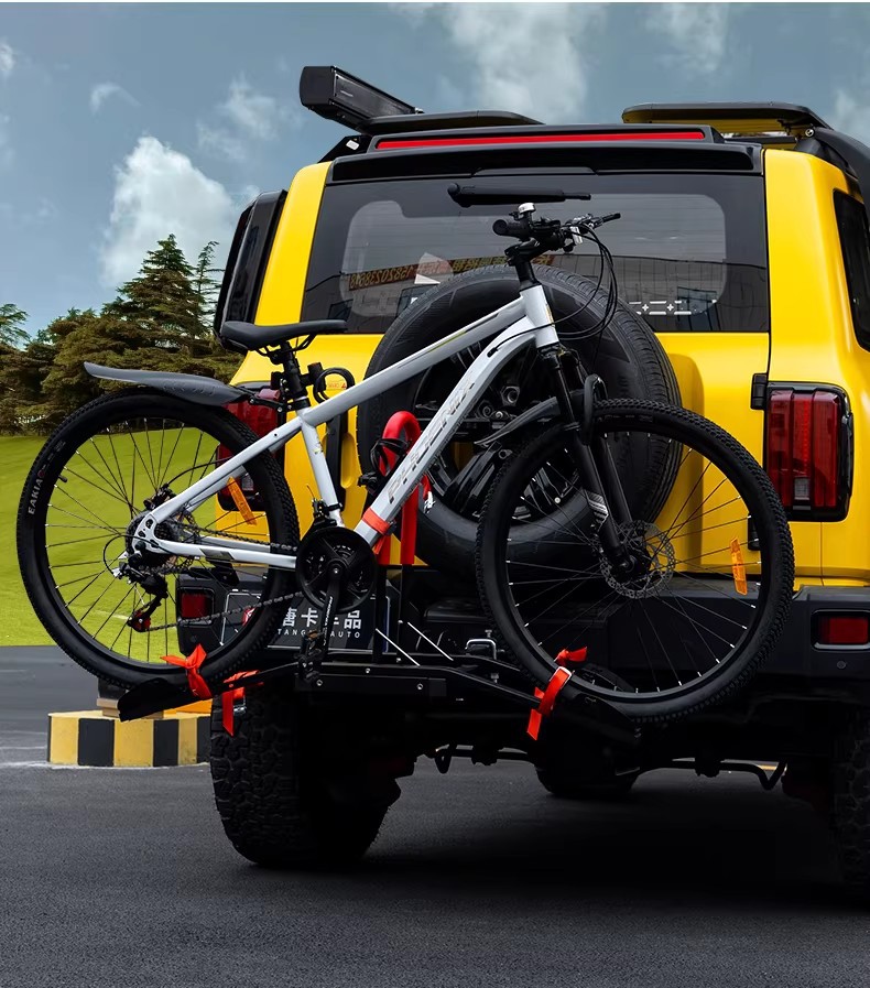 Tank 300 Vehicle-Mounted Bicycle Rack, Multi-Hook Rear Rack, Foldable Square Mouth Straight Rear Rack, Trailer Hook, Rear Hitch Modification
