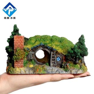 Ruiqi Aquarium Landscape Castle Decoration Ornaments Small Hobbit House Fish Tank Wooden House Home Cross-border Supply