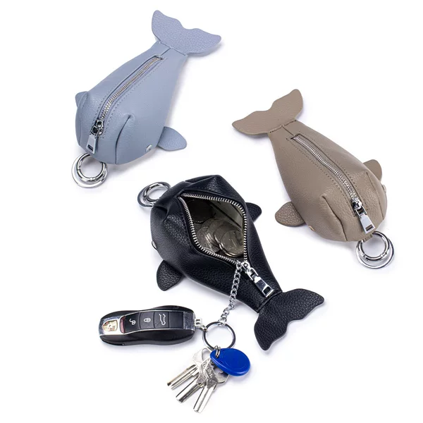 New Genuine Leather Small Whale Key Bag Universal Portable Creative Key Protective Cover Niche Bag Pendant Cosmetics Bag