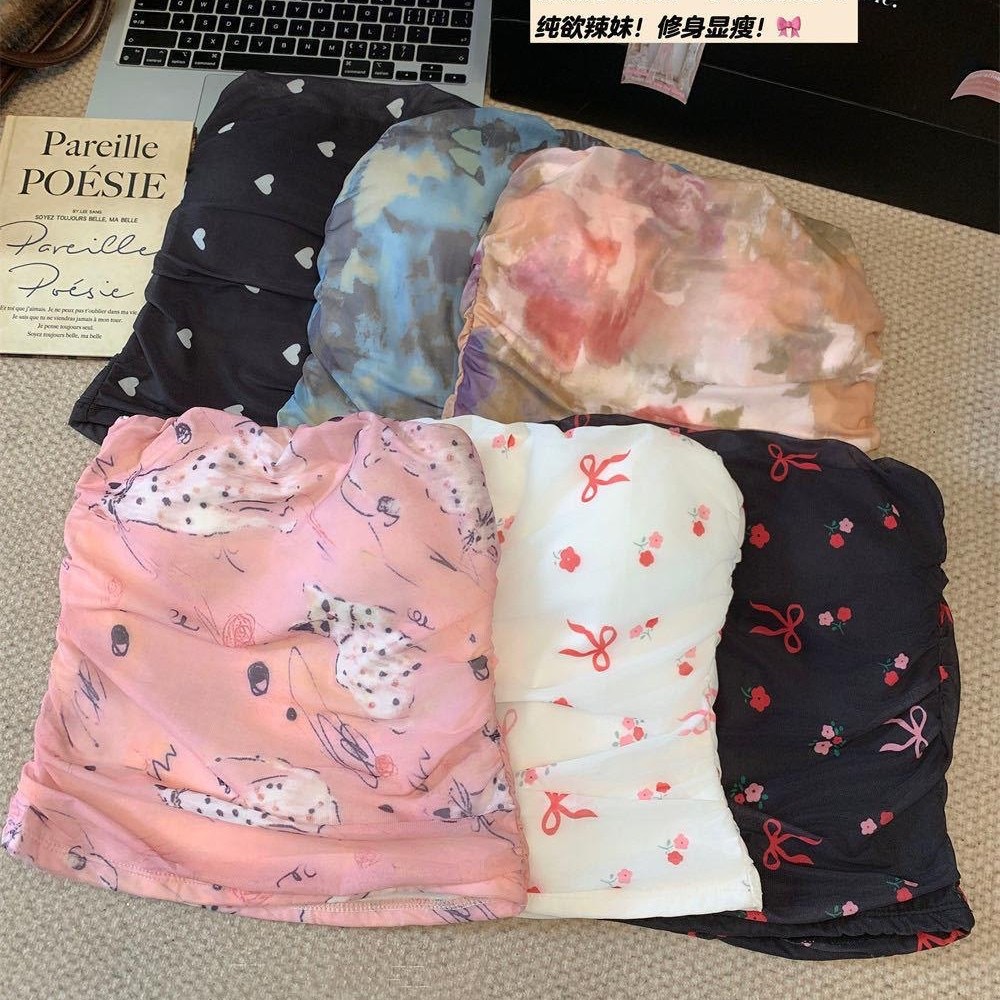 Nueva impresión de malla de estilo tailandés caliente alta elástica antideslizante para el pecho de la moda femenina delgada interior irregular arrugado universal