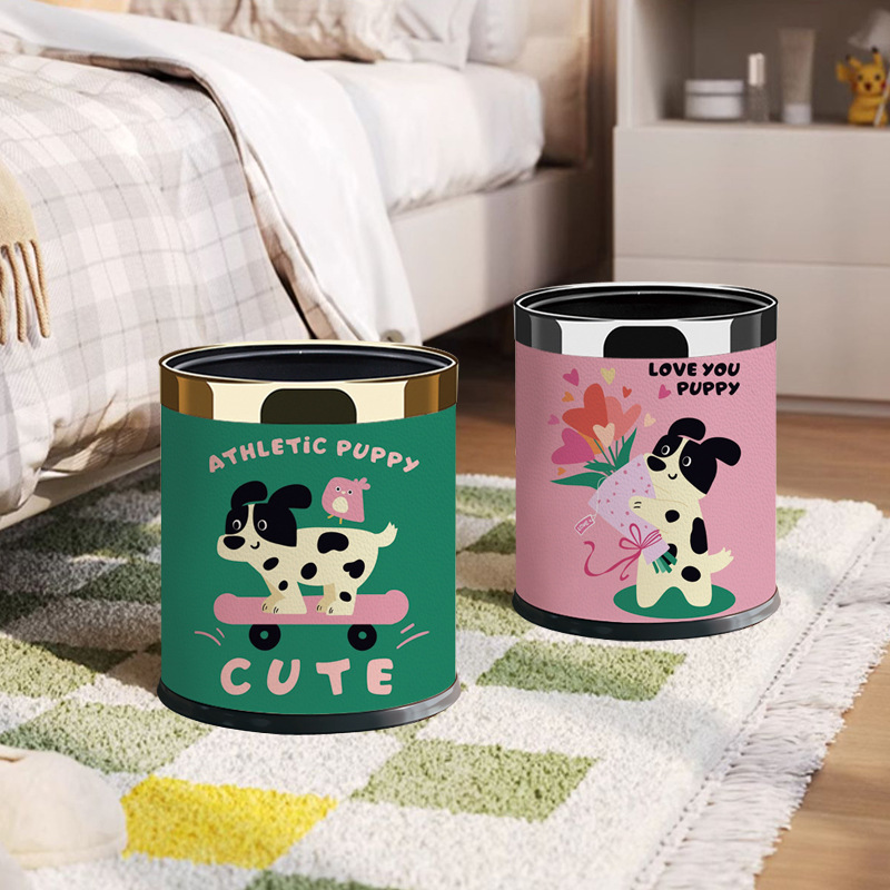 Cartoon Little Milk Dog Dopamine Trash Bin Household Kitchen Living Room Bathroom High Color Value Double Layer Cute Trash Bin