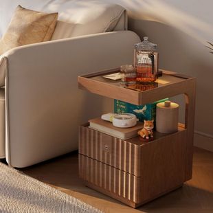 Solid Wood Bedside Table Simple Modern Home Bedroom Lockable Locker Small Bedside Storage Rack Simple Storage Cabinet