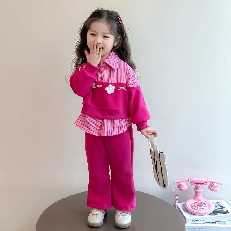 儿童春秋装新款女童套装女宝宝洋气网红时髦衣服多巴胺卫衣两件套