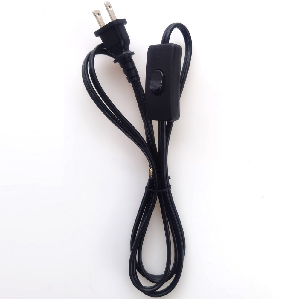 跨境美规电源线大小片两脚插头1.9米台灯开关美标SJT延长线，