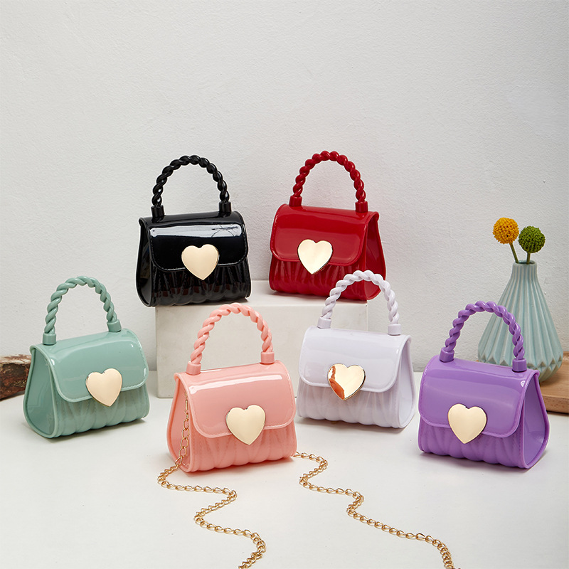 2023 New Plain Color Fresh and Sweet Heart Lock Mini PVC Jelly Women's Bag Fashion Crossbody Lipstick Small Bag