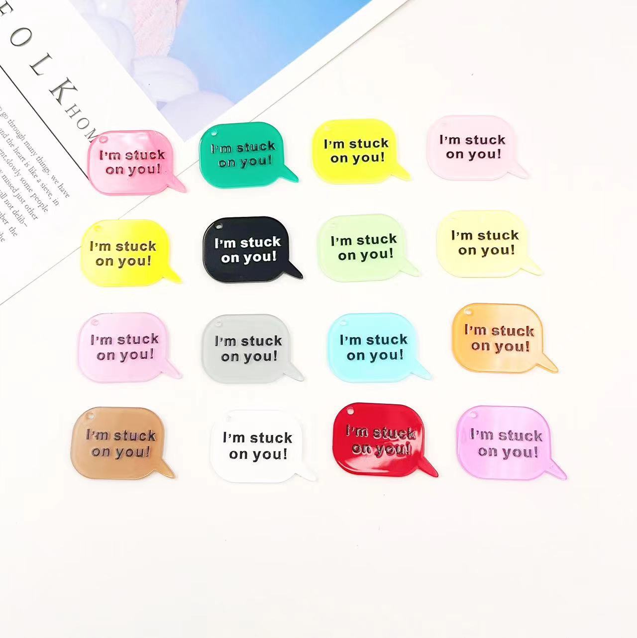 DIY饰品配亚克力英文气泡我迷恋你字牌钥匙扣包包挂件批发吊坠