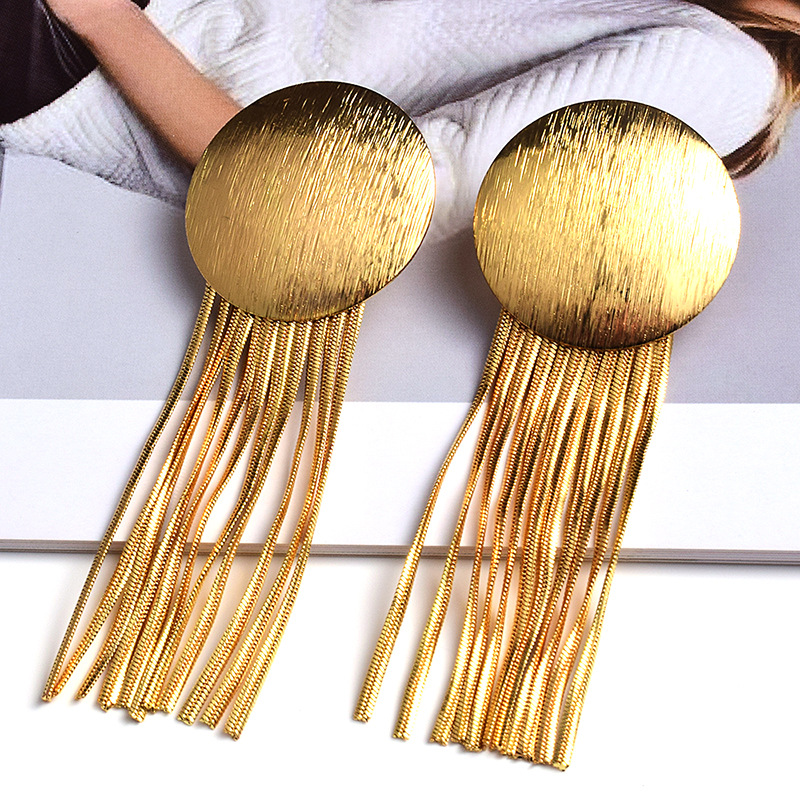 European And American Style Trendy Earrings Metal Tassel Cross-border E-commerce Supply Ornament Factory Direct Sales Golden, Round 681 display picture 4