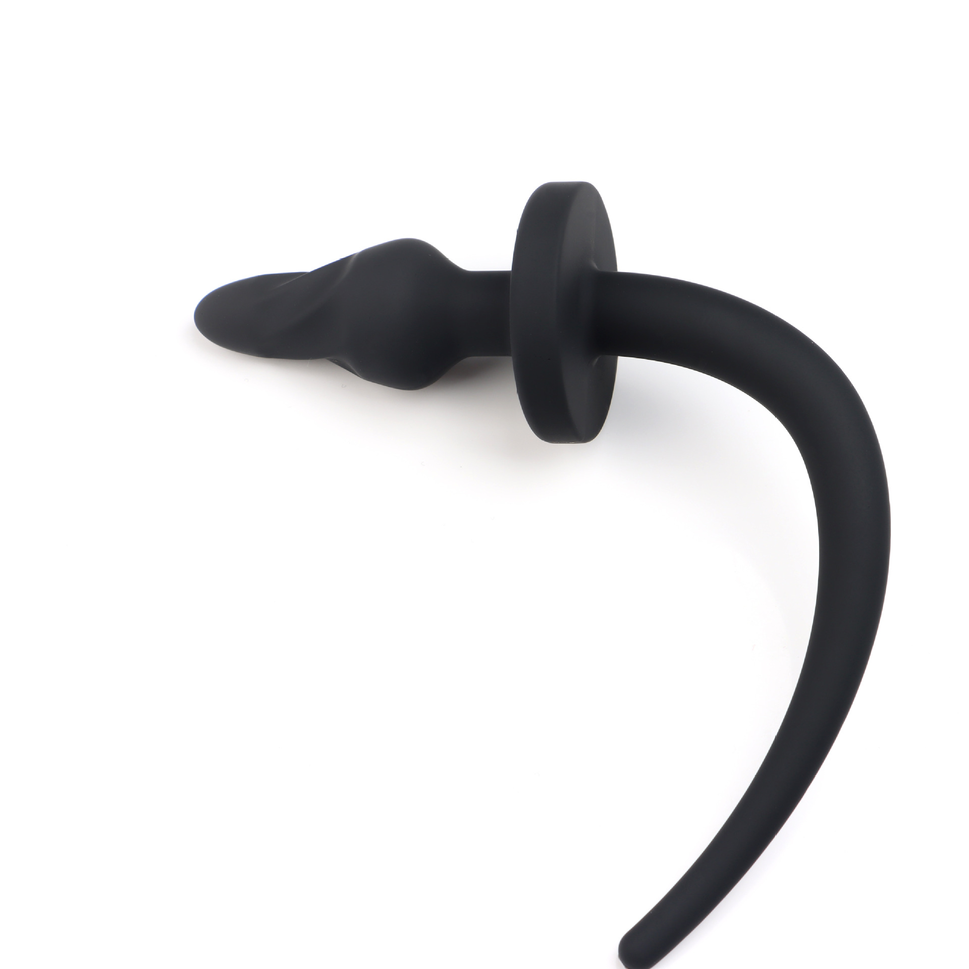 Threaded Dog Tail Silicone Anal Plug with Beaded Tail, Black, 82 g — detail image 7