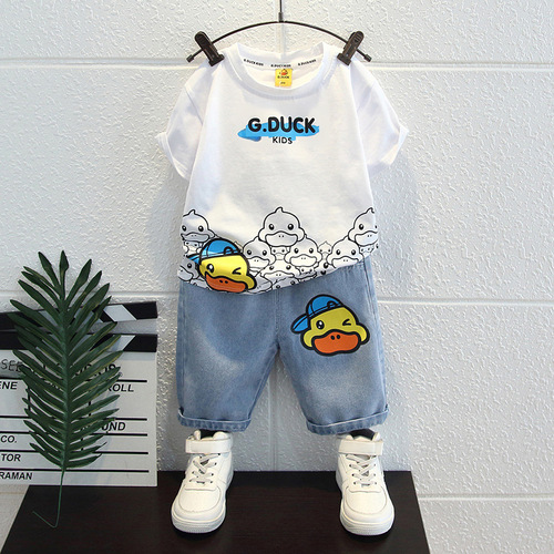 Men's Summer Outfit 2024 New Yellow Duck Children's Casual Streetwear Clothing for Boys - Cute Short Sleeve Set for Kids