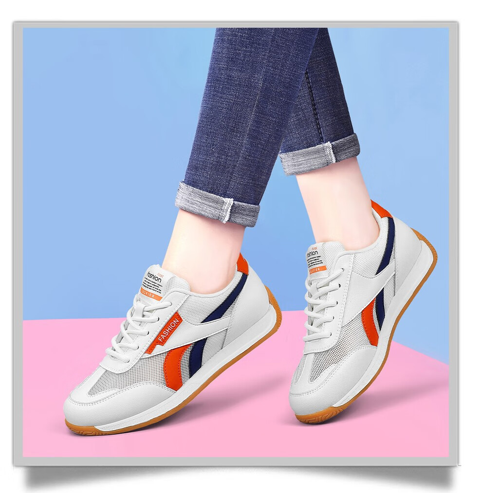Giày thể thao nữ Dunhu dáng sneaker lưới thoáng khí, phối trắng học sinh xuân hè — Trắng cam 58369-1, 58369 Trắng xám Xuân Thu, Màu xám trắng 58369-1, 58369 Trắng cam Xuân Thu chi tiết 3
