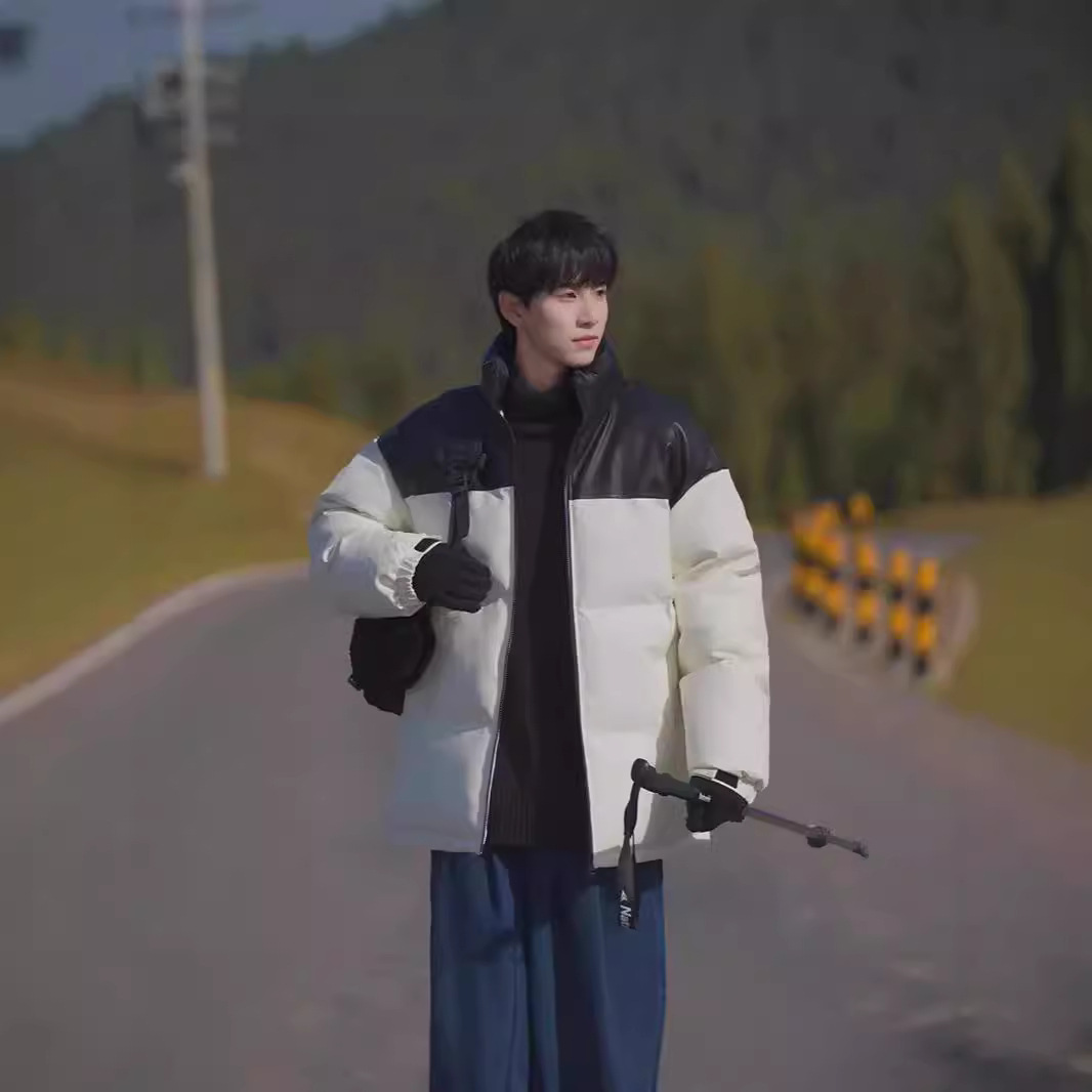 2024新款pu皮棉服男冬季立领面包服潮牌加厚棉袄羽绒保暖港风男款