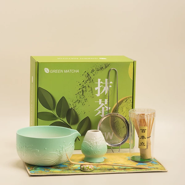 Matte matcha, tea cup, set, gradient, 7 pieces