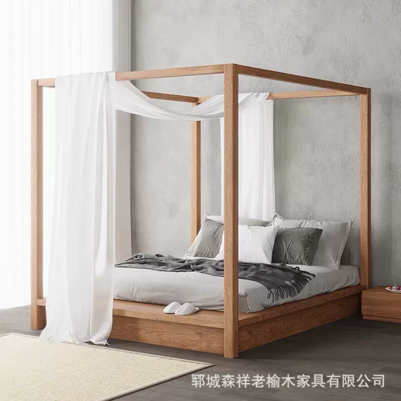 新中式卧室家具 1.8m高箱实木床简约双人床 架子床简约主卧家用床