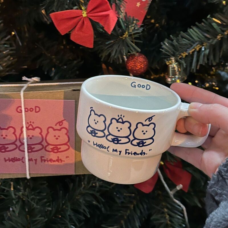 新款粉色可爱三只小熊叠叠杯耐高温陶瓷杯子咖啡杯情侣闺蜜水杯无|undefined