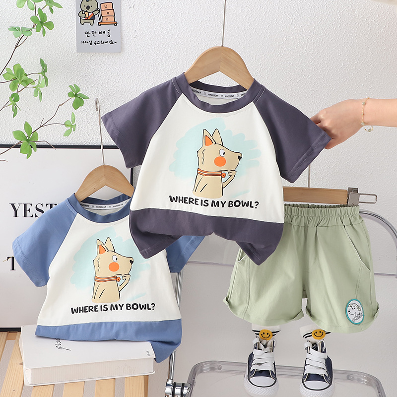 跨境童装夏季新款男童婴幼儿宝宝童套装卡通舒适短袖套装两件套潮