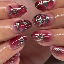 3D晕染穿戴甲美甲银浆火焰穿戴式假指甲fake nails欧美指甲贴片