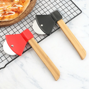 Factory direct supply pizza hob axe bamboo handle cutter kitchen gadgets creative pizza knife baking cutter