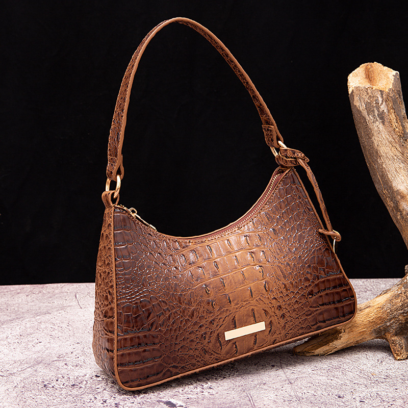 Retro Portable Underarm Women's Bag Brahman Bump Crocodile Pattern_voghion.com