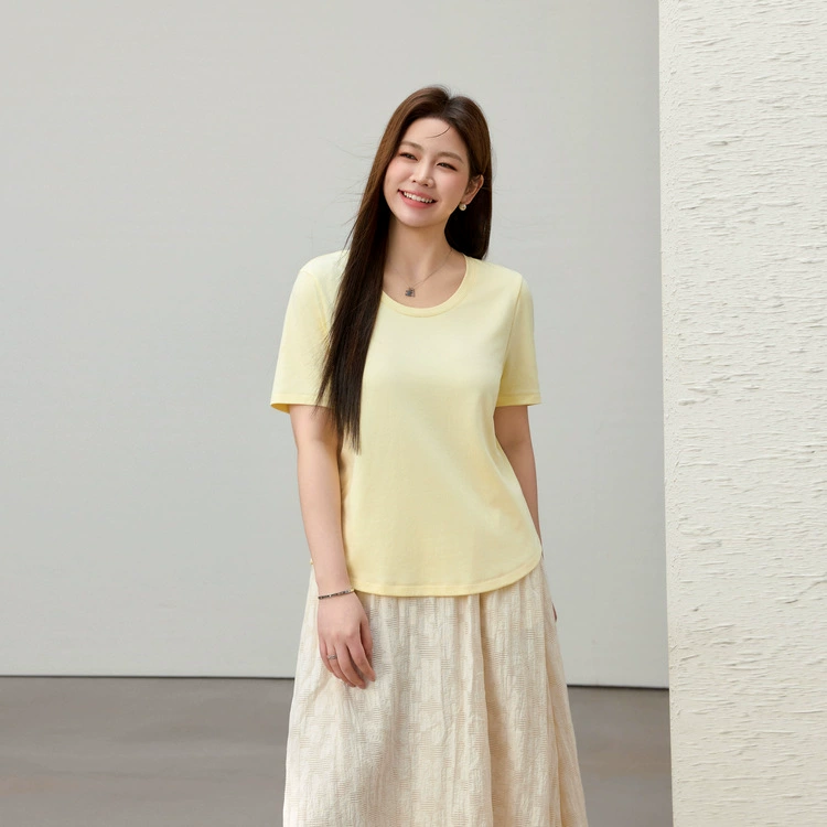 [Кислород летом] Orofeng Lyocell Футболка с круглым вырезом Slim Show Женская футболка больших размеров Fat mm2025 Лето Новый стиль