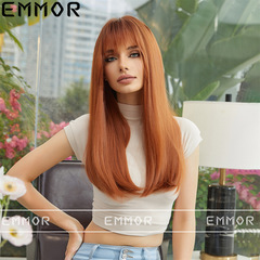 Emmor wig for women, long straight hair, summer travel photos, highlights, lightweight, false hair system, white hair color, air bangs
