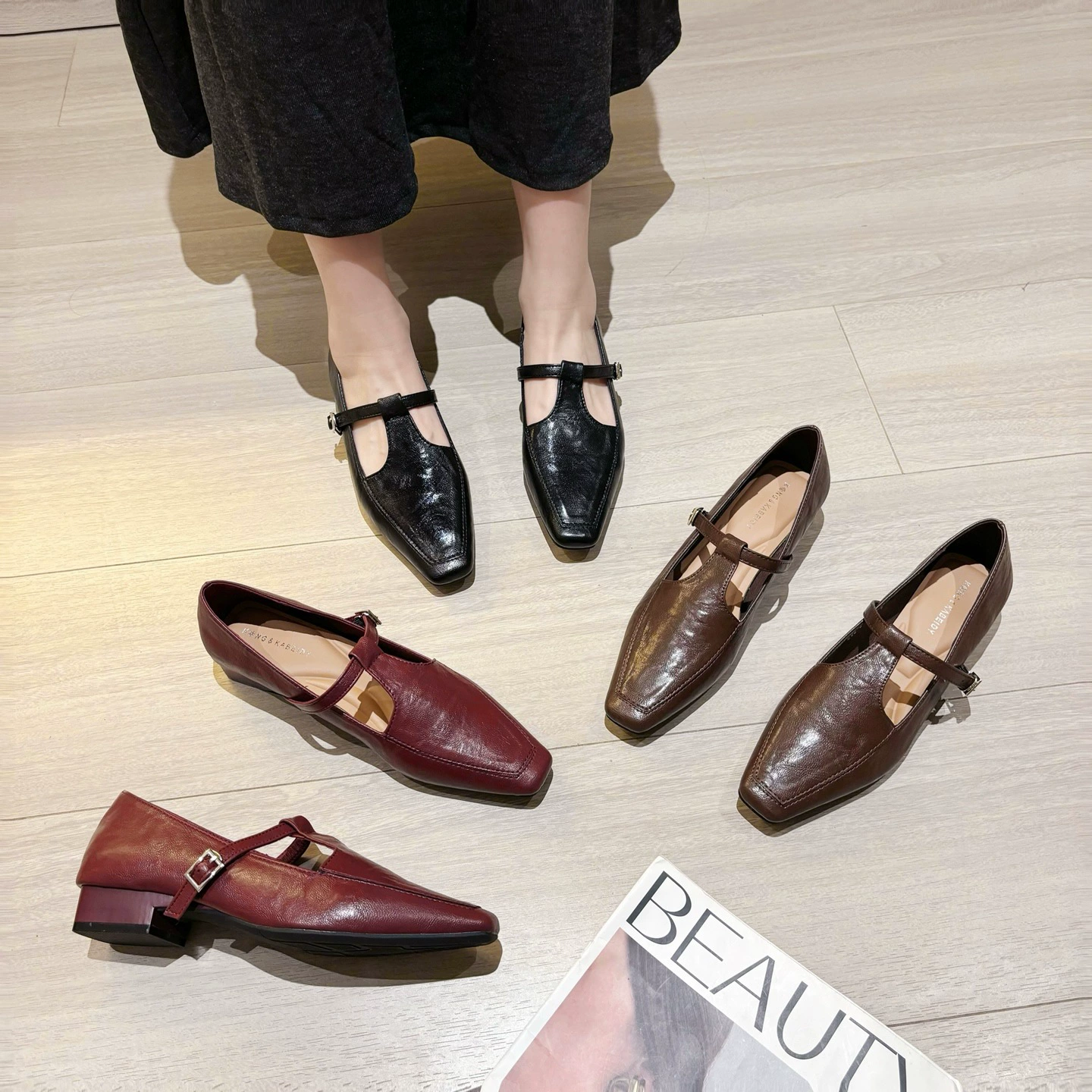 K @ NG Французский ретро с квадратной головой и мелкими туфлями