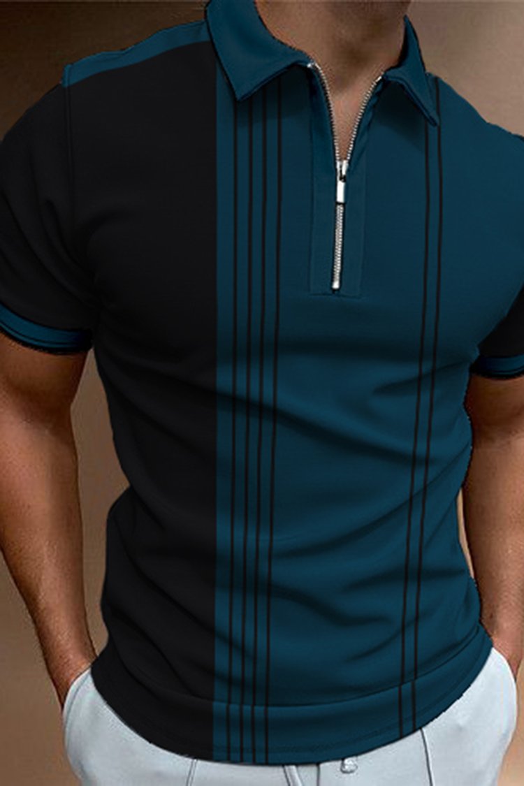 Camiseta Polo Casual de Manga Corta con Cuello Polo, Estilo Europeo y Americano, a Rayas Caqui, en Existencia, Popular en Europa y América