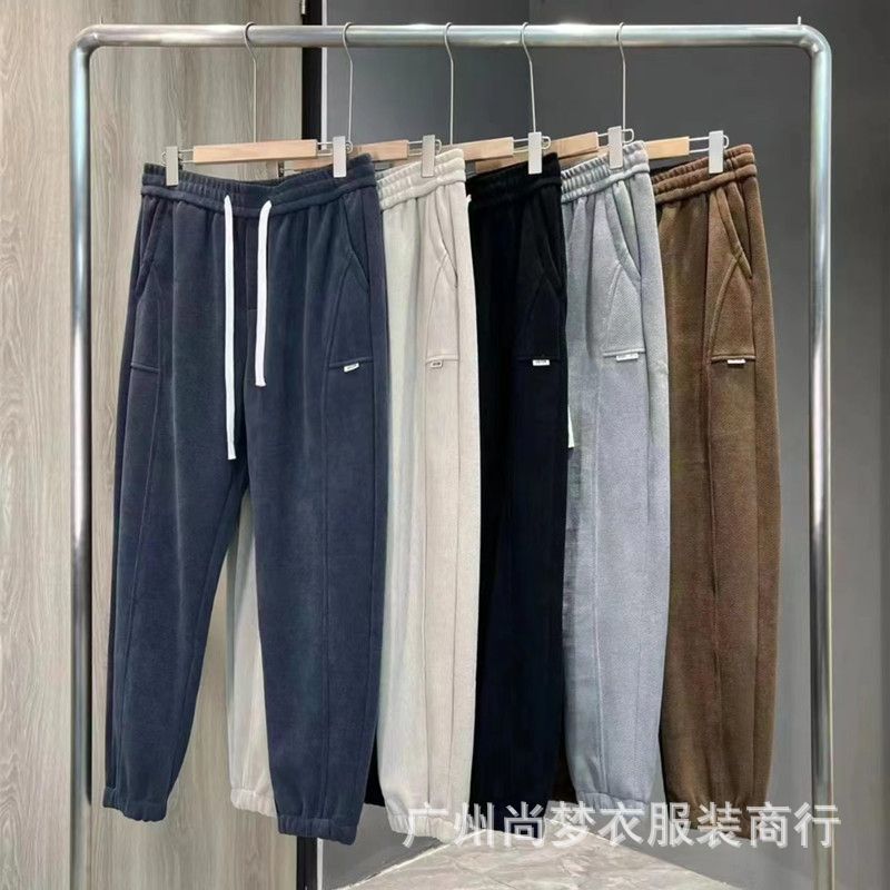 2026 Men's Fleece-Lined Thick Pure Cotton Pants Autumn and Winter New Style Clothing Sports Casual Pants Factory Direct Sales Wholesale
