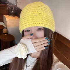 2025秋冬新款韩国手工钩针棉线豆豆包头套头帽子针织毛线冷帽女潮