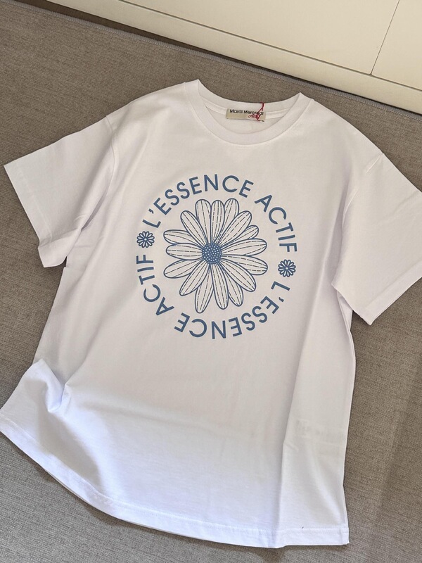 韓国マルディトレンディな半袖フラワープリントゴールドハイシルバー夏ラウンドネック純綿ルーズTシャツトップトレンディ|undefined