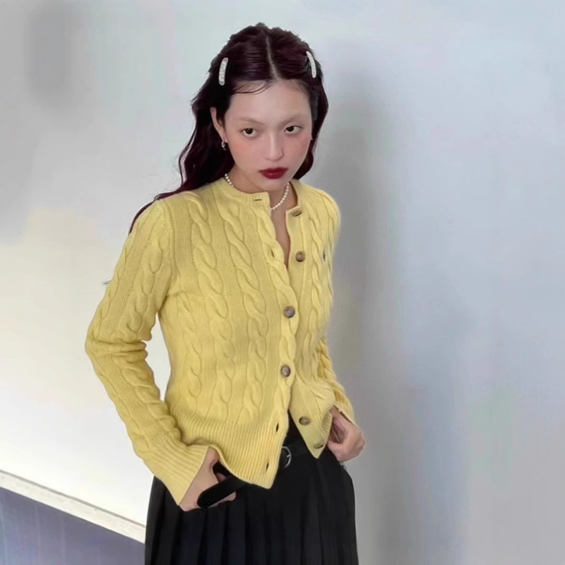 Classic Ralph Lauren Old Money Style Braided Knit Cardigan Simple Fashion Versatile Item