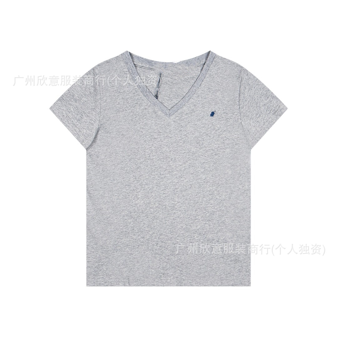 2025夏の新型ローレンスポットif刺繍小馬標さんvネック半袖tシャツ