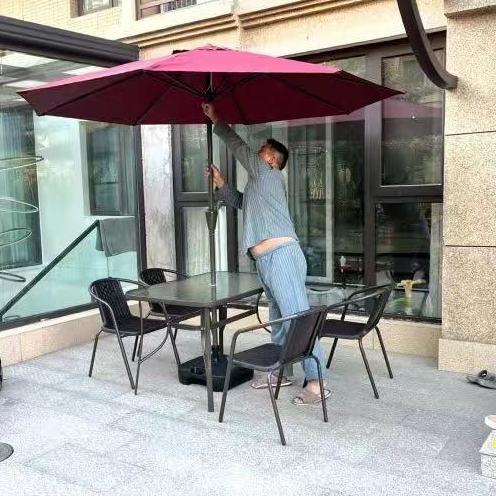 Mesa y silla al aire libre con paraguas combinación patio al aire libre jardín mesas y sillas tres piezas set casero ocio al aire libre balcón tabla plegable image 18