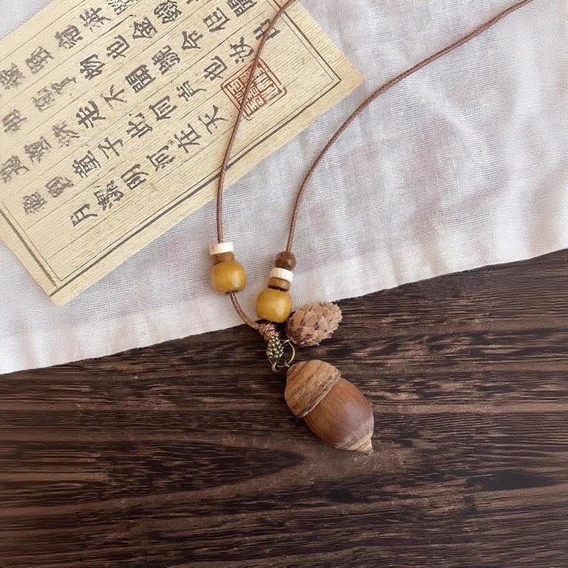 复古森系文艺风长款木质橡果项链女小众设计感禅意民族风时尚配饰|undefined