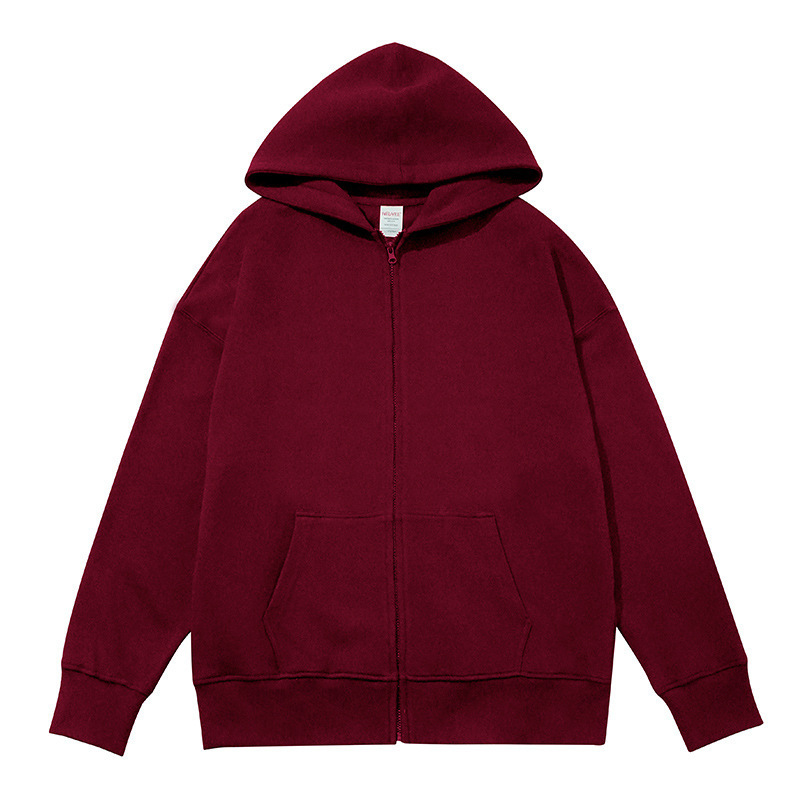 Men's Pure Cotton Heavyweight Terry Cardigan Hooded Sweatshirt Men's Short Wide Fashion Trendy Brand Boxy Version Pure Color Jacket