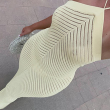 欧美跨境2025夏季新款女装性感辣妹挂脖针织镂空露背修身连衣长裙