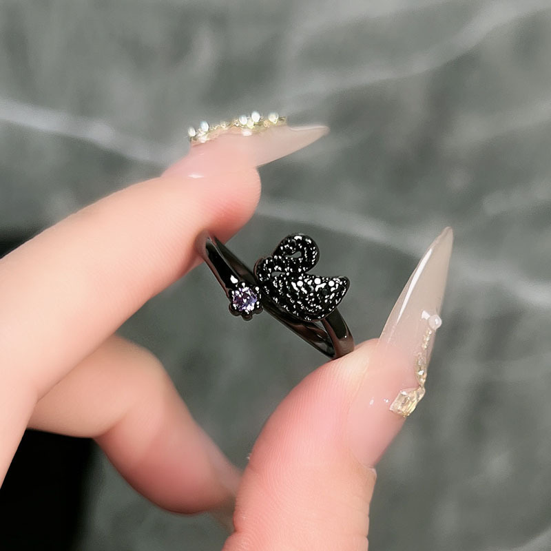 万圣酷饰暗黑天鹅蝙蝠蜘蛛时尚朋克开口戒指无性别风潮流小众指环|undefined